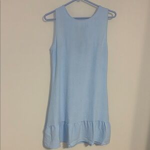 Anna-Kaci Light Blue Ruffle Hem Bow Back Textured Sleeveless Shift Dress S NWT